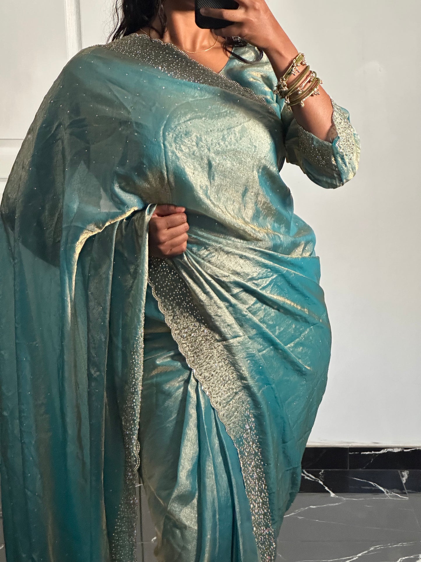 One minute saree bleu clair à reflet
