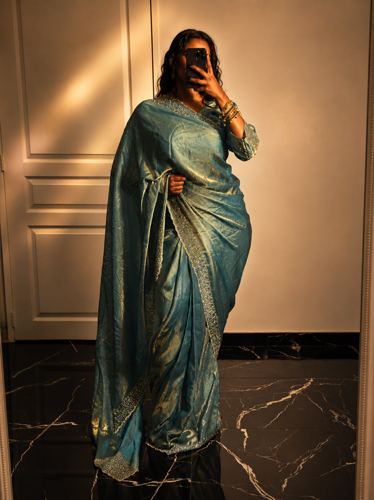 One minute saree bleu clair à reflet