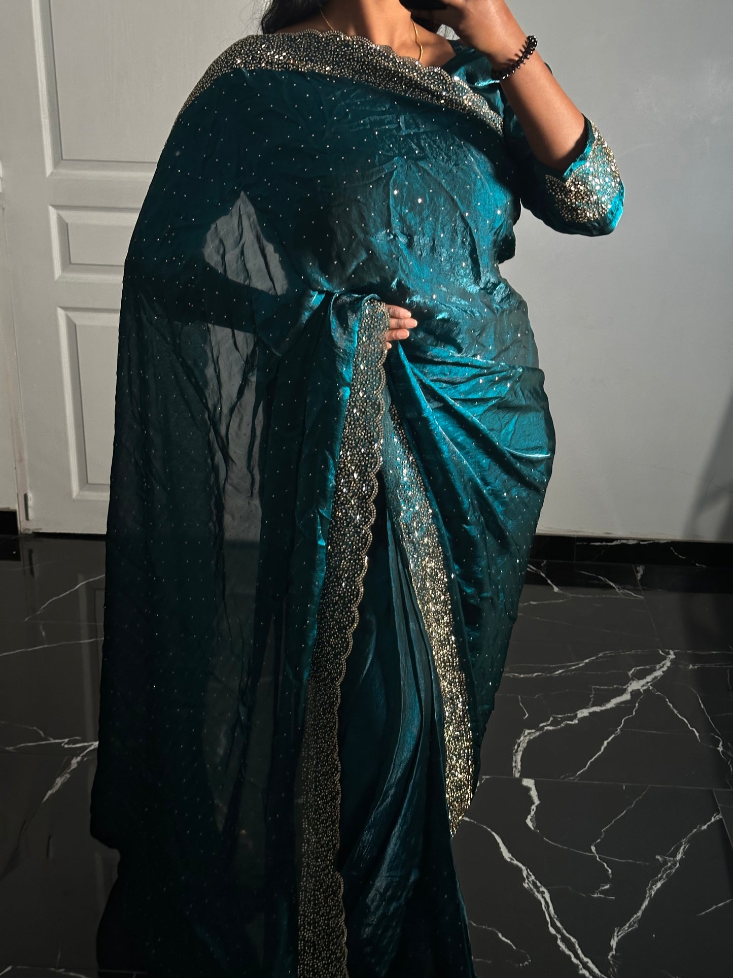 One minute saree bleu à reflets