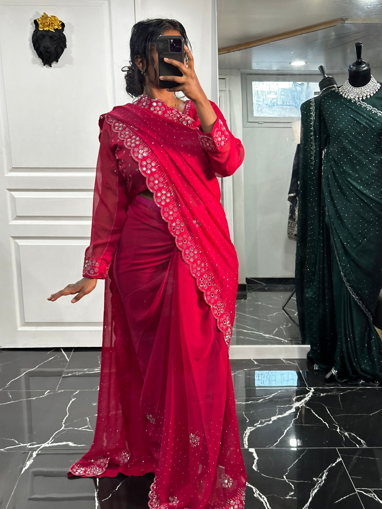 One minute saree georgette fushia