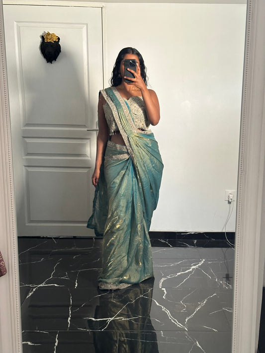 Saree ready made vert/bleu