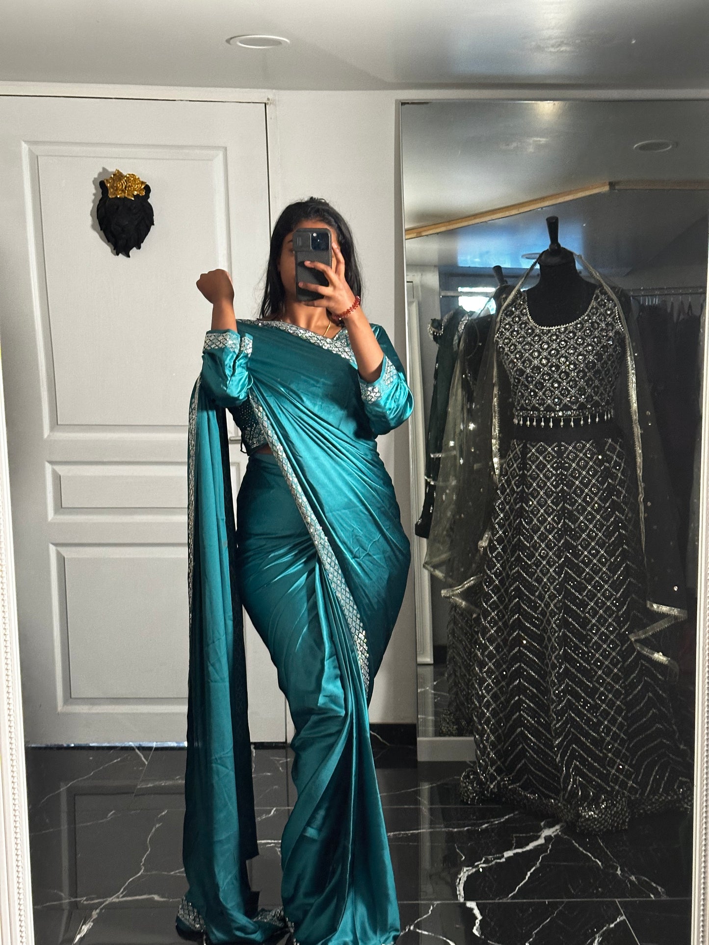 One minute saree bleu canard