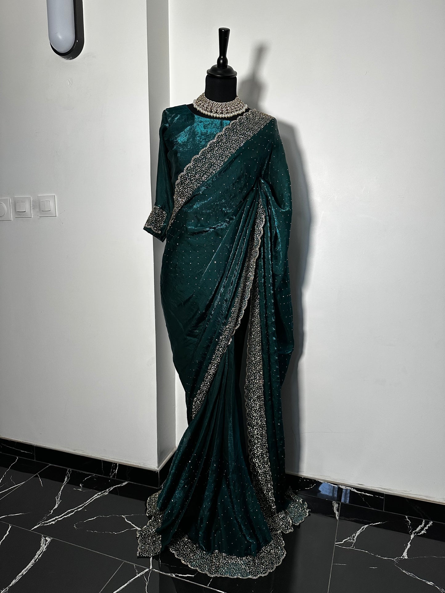 One minute saree bleu à reflets