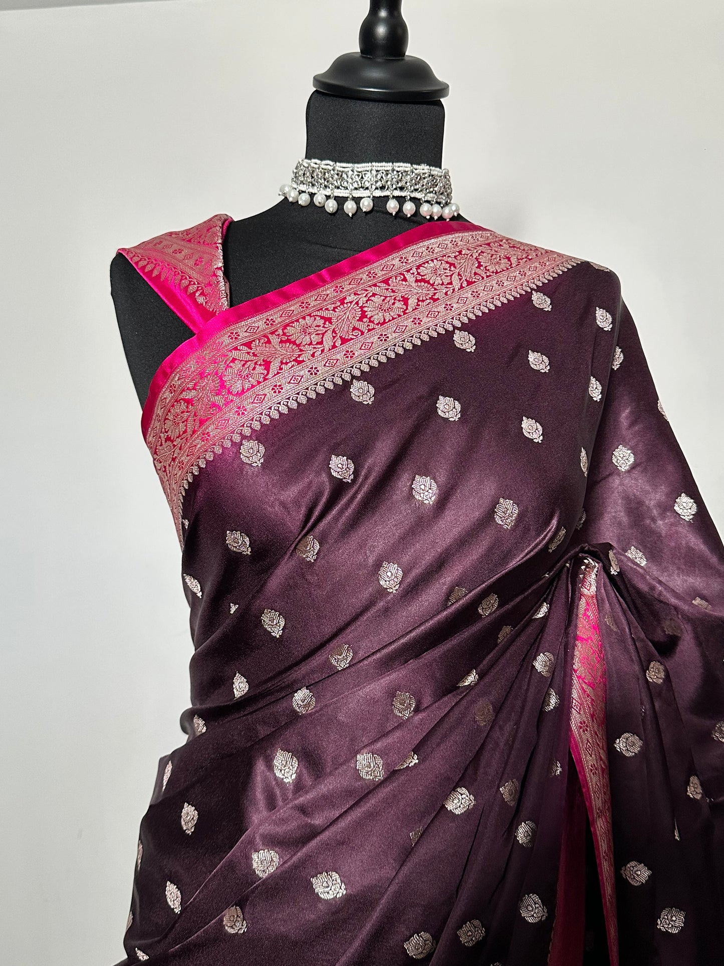 Banarasi Mashru Silk Prune