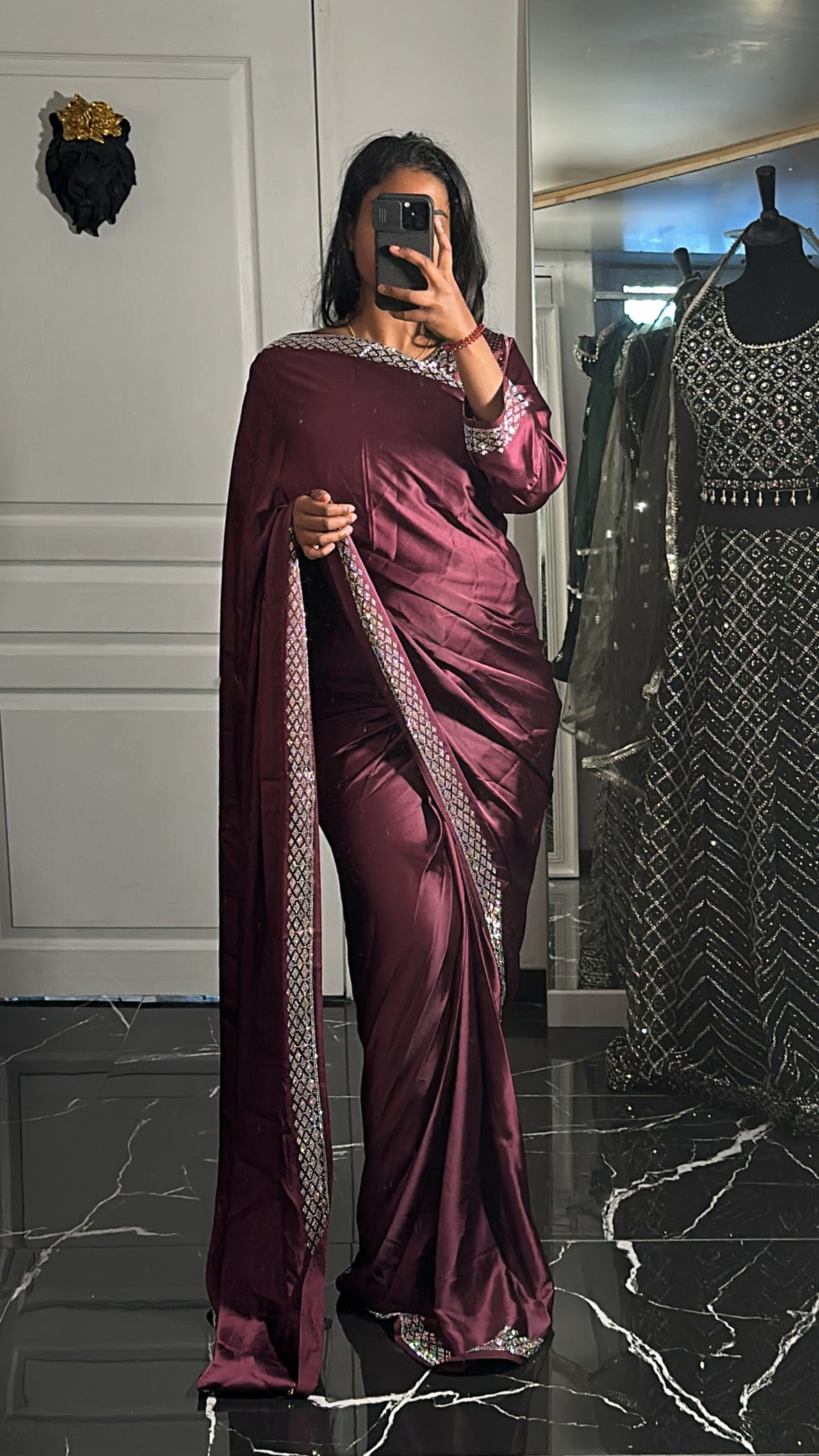 One minute saree satinée prune